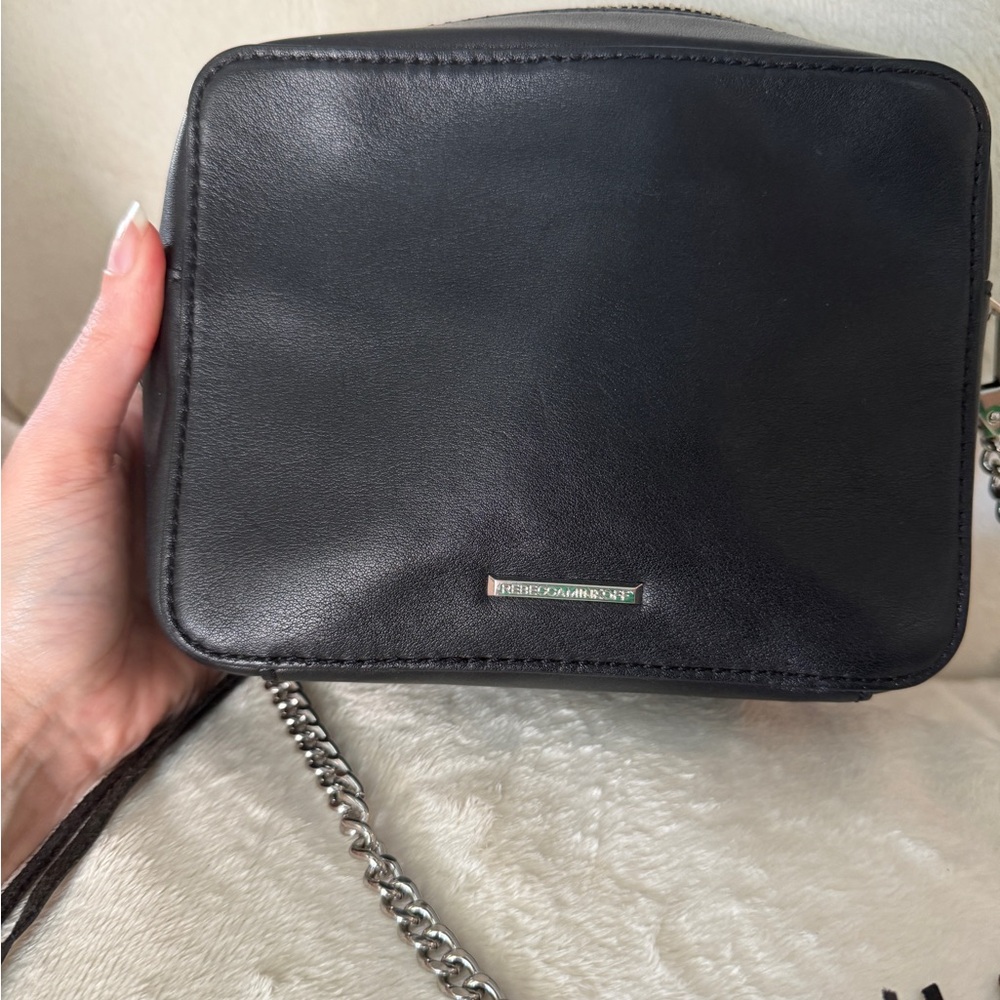 Rebecca Minkoff Biker Crossbody Bag Black Leather Braided Chain Strap Purse - Picture 14 of 16